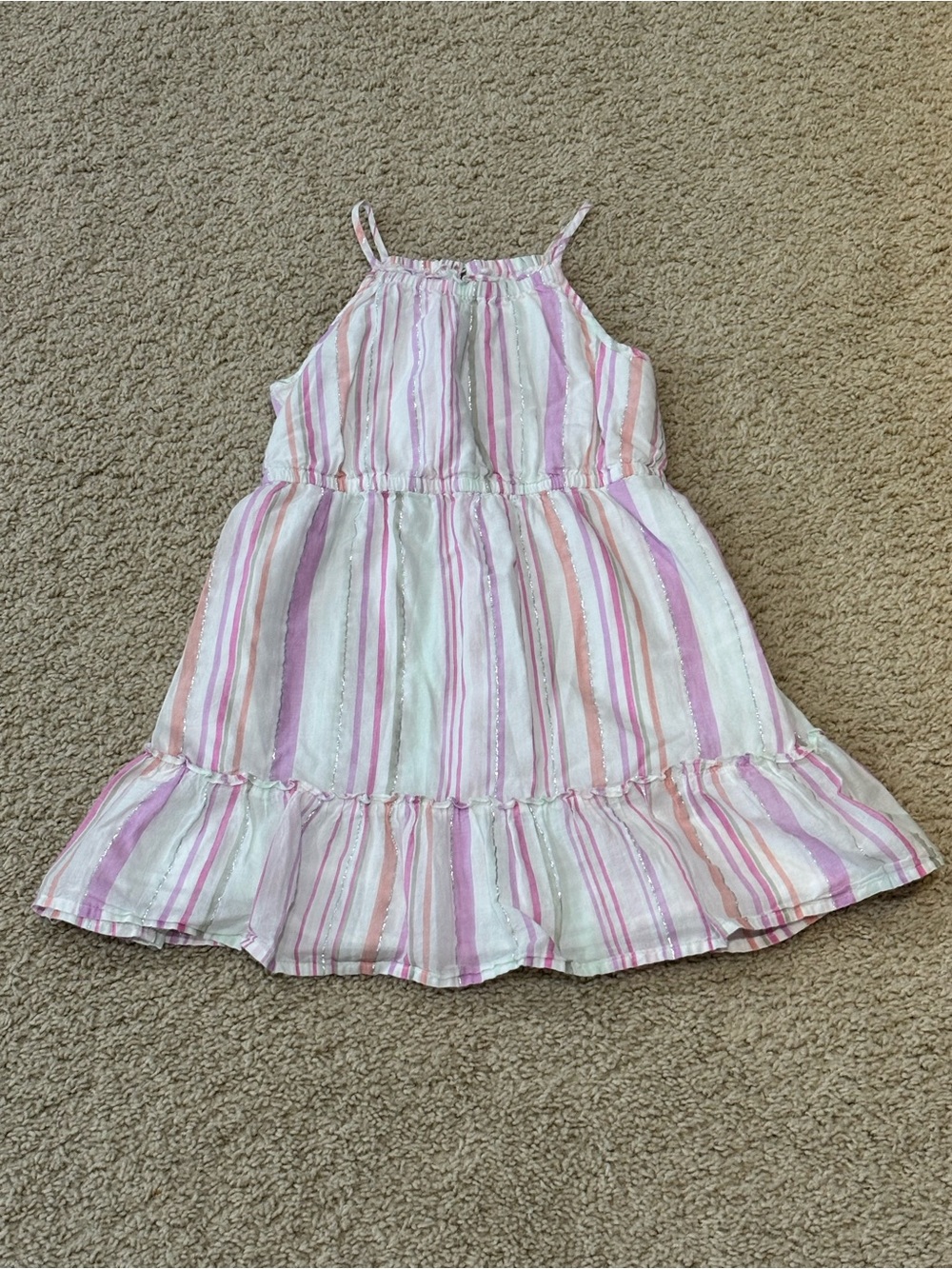 Jumping Beans - Girls Striped Ruffle Hem Spaghetti Strap Dress